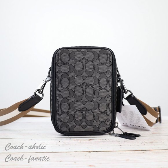 NWT Coach C8237 Stanton Crossbody In Signature Jacquard in Gunmetal/Black - Picture 3 of 14